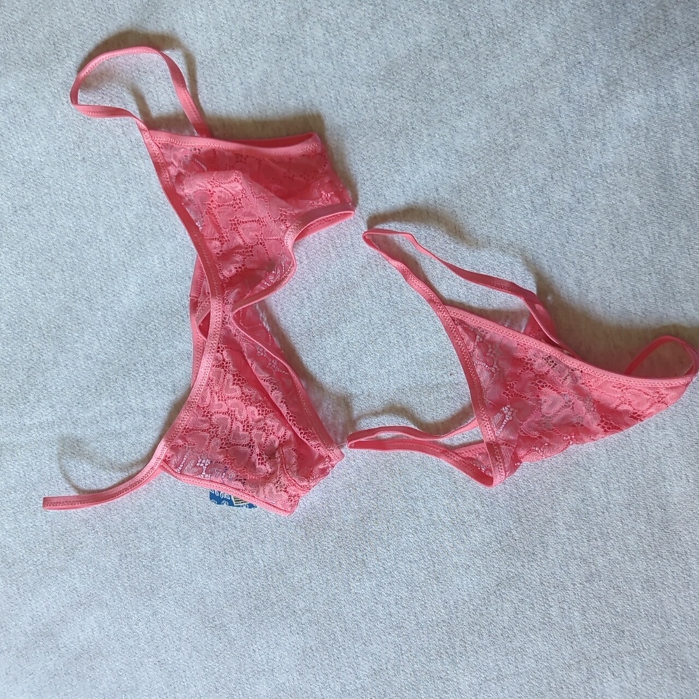 NWT Free People pink heart Bralette and thong set Sz S